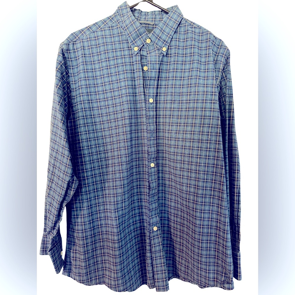 Men’s blue plaid oxford shirt